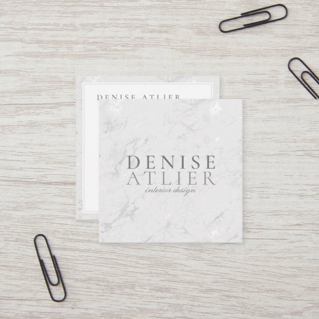 Modern Silver Vein Marble Square Business Card (Front/Back In Situ)