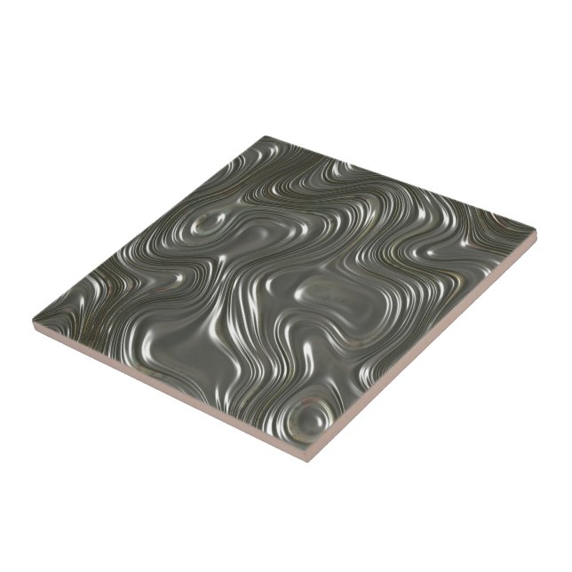 Modern Silver Waves  Decorative Ceramic Tile (Side)