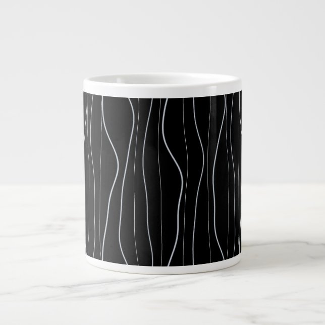 Modern Silver Wavy Lines Pattern Giant Coffee Mug (Front)