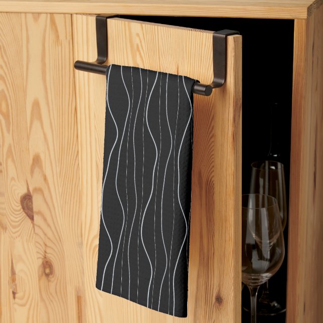 Modern Silver Wavy Lines Pattern Kitchen Towel (Thirds Fold)