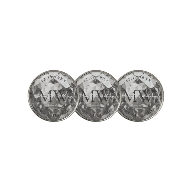 Modern Silver Wedding 25th Wedding Anniversary  Golf Ball Marker (3 Up)