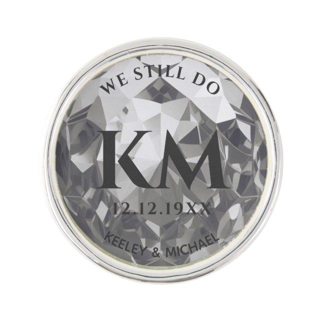 Modern Silver Wedding Monogram 25th Anniversary Lapel Pin (Front)