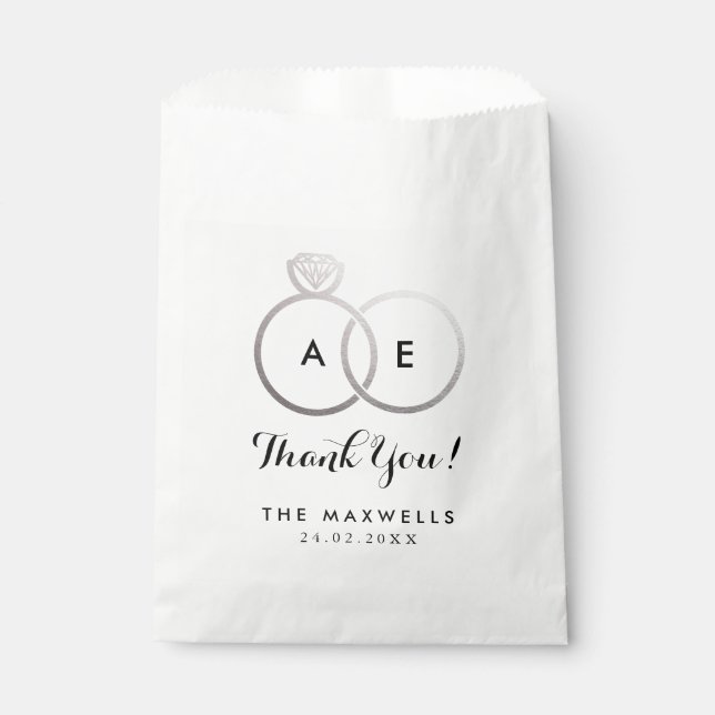 Modern Silver Wedding Rings Favor Bag (Front)