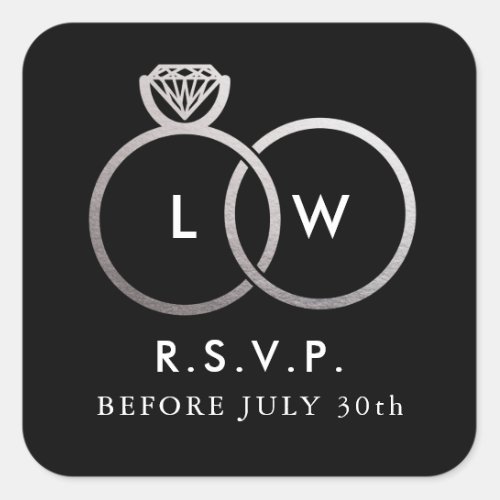 Modern Silver Wedding Rings RSVP Reply Square Stic Square Sticker
