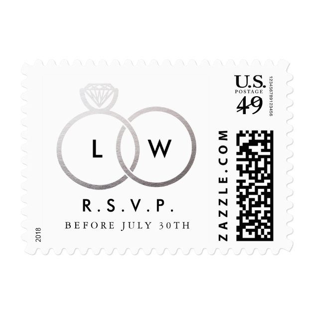 Modern Silver Wedding Rings RSVP Reply Stamp