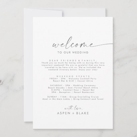 Modern Silver Welcome Letter Itinerary & Map (Front)