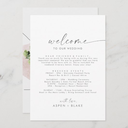 Modern Silver Welcome Letter Itinerary & Map (Front/Back)
