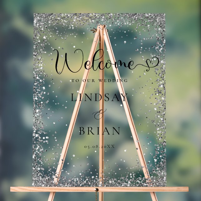 Modern Silver Welcome Wedding Acrylic Sign (Neutral)
