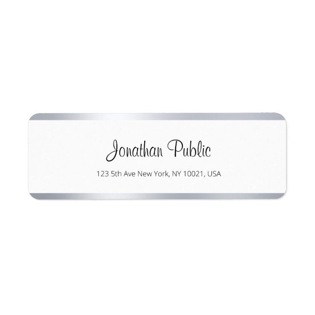Modern Silver White Chic Handwritten Script Simple Label (Front)