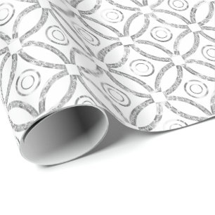 Modern Silver & White Glitter Geometric Pattern Wrapping Paper