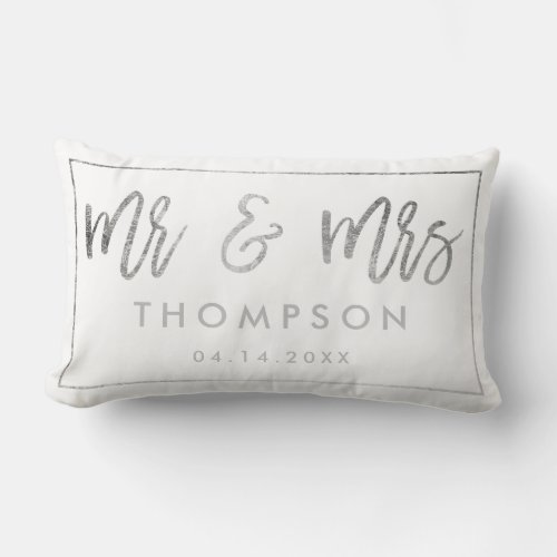 Modern silver white Mr and Mrs wedding keepsake Lumbar Pillow