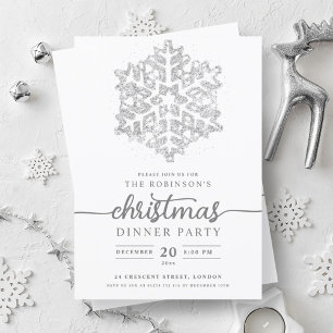 Modern Silver Winter Snowflake Christmas Party Invitation