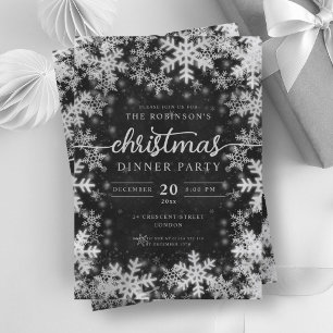 Modern Silver Winter Wonderland Christmas Black Invitation