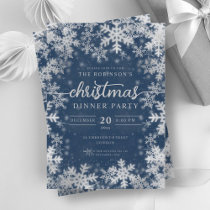 Modern Silver Winter Wonderland Christmas Navy  Invitation