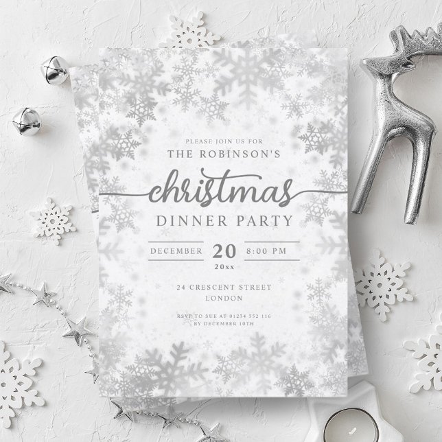 Modern Silver Winter Wonderland Christmas Party  Invitation (Modern Silver Winter Wonderland Christmas Party Invitation)