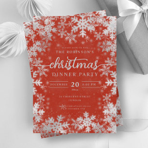 Modern Silver Winter Wonderland Christmas Red Invitation