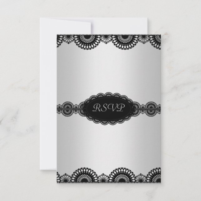 MODERN SILVERBLACK LACE ENGAGEMENT PARTY RSVP INVITATION (Front)