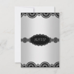 MODERN SILVERBLACK LACE ENGAGEMENT PARTY RSVP INVITATION
