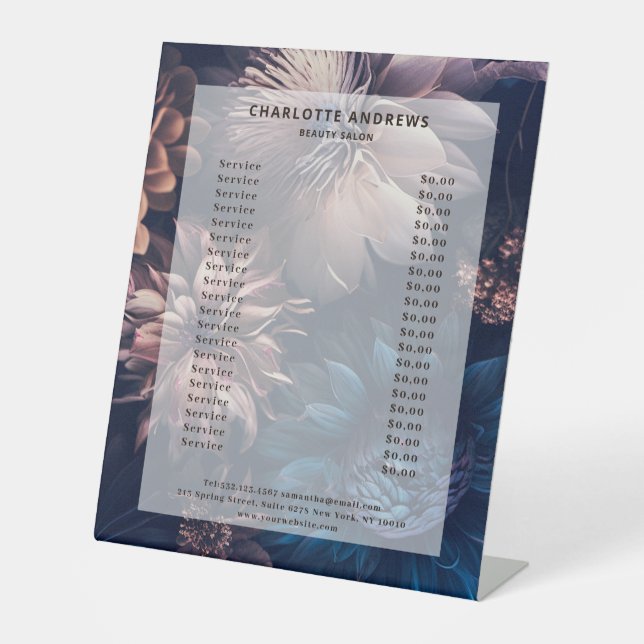 Modern Simpe Floral Boho Salon Pedestal Sign (Front)