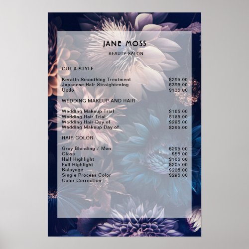Modern Simpe Floral Boho Salon Price List  Poster