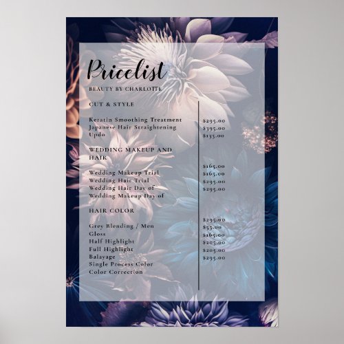 Modern Simpe Floral Boho Salon Price List  Poster
