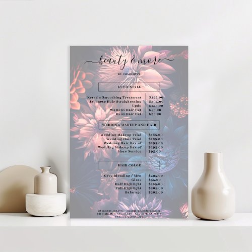 Modern Simpe Floral Boho Salon Price List Poster