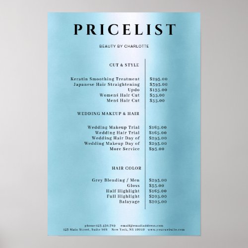 Modern Simpel Blue Salon Price List  Poster