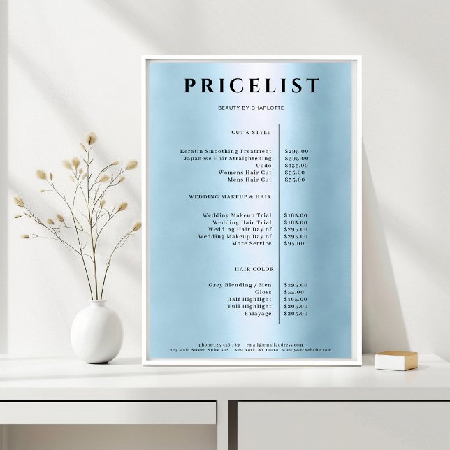 Modern Simpel Blue Salon Price List  Poster (Modern Simpel Blue Salon Price List Poster)