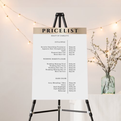 Modern Simpel Gold Salon Price List   Foam Board