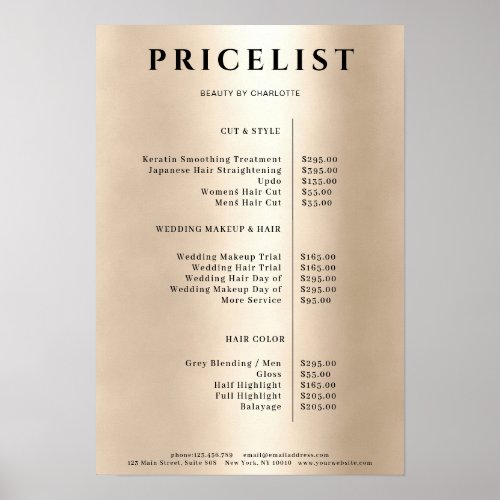 Modern Simpel Gold Salon Price List Poster