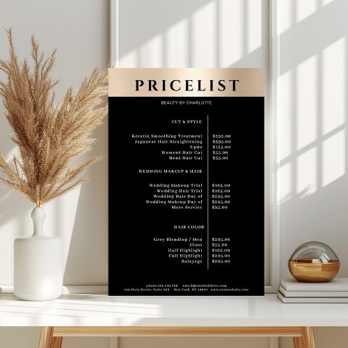 Modern Simpel Gold Salon Price List Poster