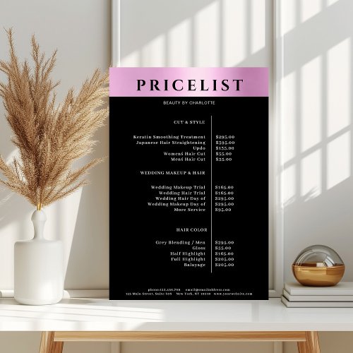 Modern Simpel Pink Salon Price List Poster