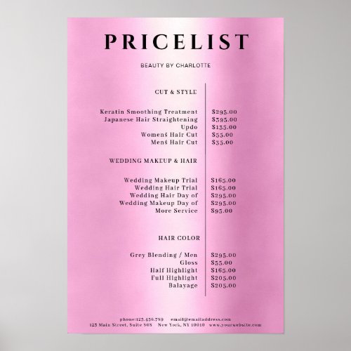 Modern Simpel Pink Salon Price List Poster