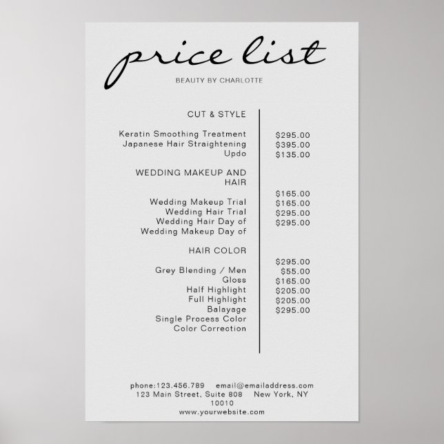 Modern Simpel Price List Poster (Front)