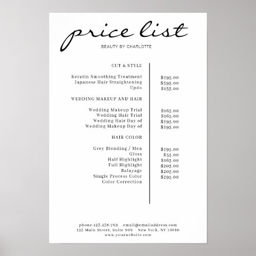 Modern Simpel Price List Poster