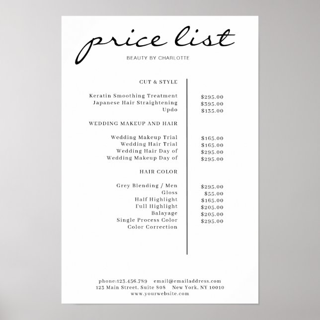 Modern Simpel Price List Poster (Front)