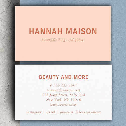 Modern simpel professional salon peach business card
