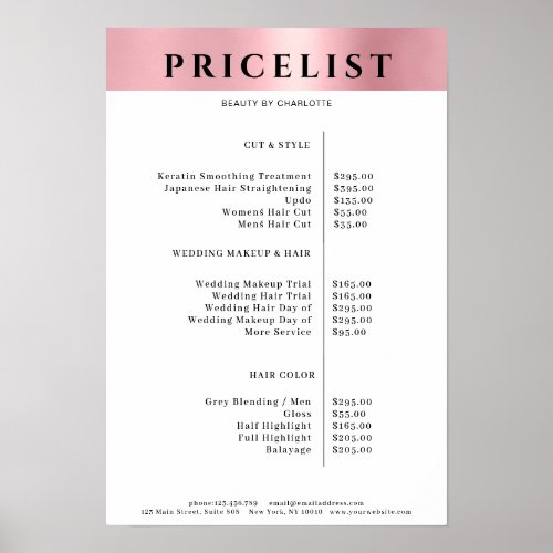Modern Simpel Rosegold Salon Price List Poster