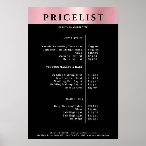 Modern Simpel Rosegold Salon Price List Poster