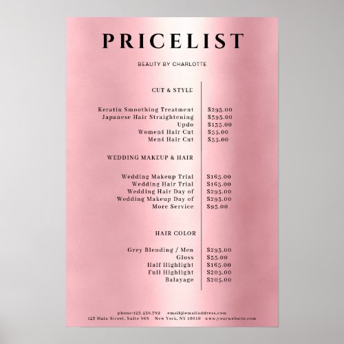 Modern Simpel Rosegold Salon Price List  Poster