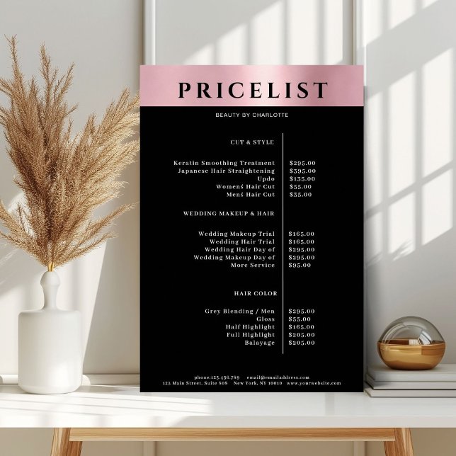 Modern Simpel Rosegold Salon Price List Poster (Creator Uploaded)