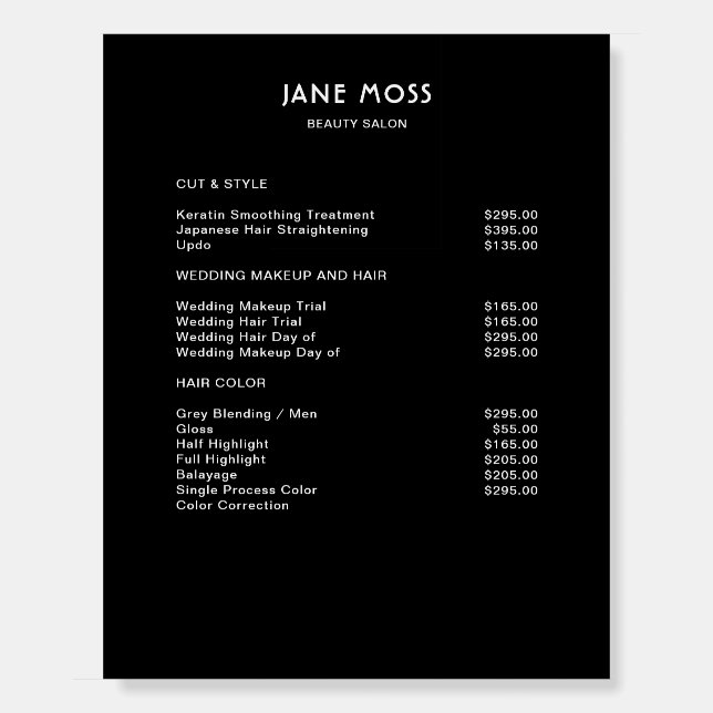 Modern Simpel Salon Price List Boards (Front)