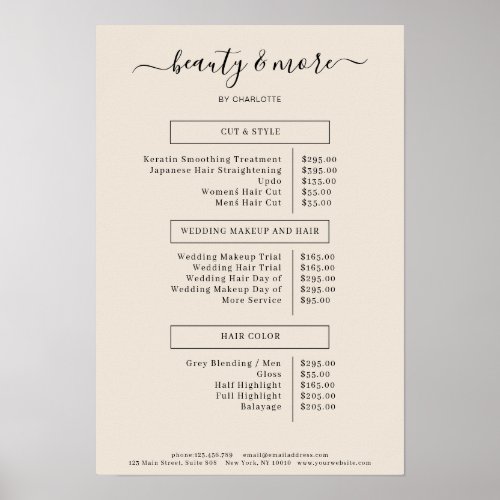 Modern Simpel Salon Price List    Poster