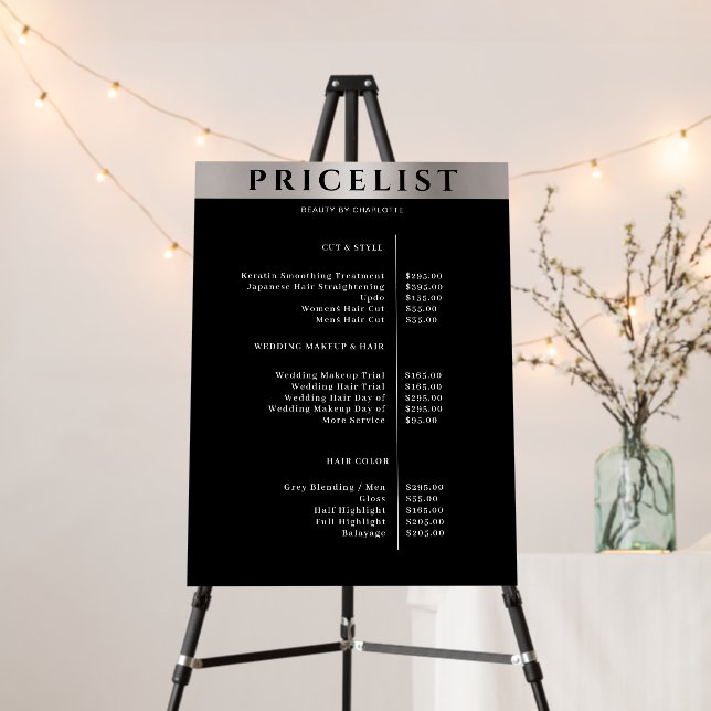 Modern Simpel Silver Salon Price List   Foam Board (In Situ (Stand))