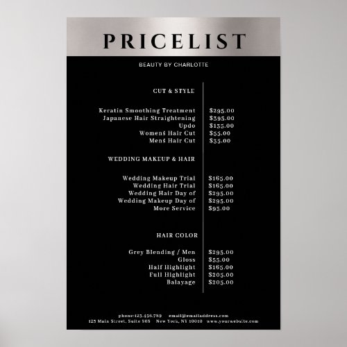 Modern Simpel Silver Salon Price List Poster