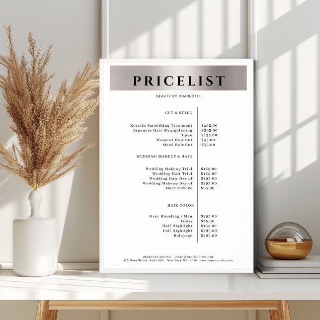 Modern Simpel Silver Salon Price List Poster (Modern Simpel Silver Salon Price List Poster)