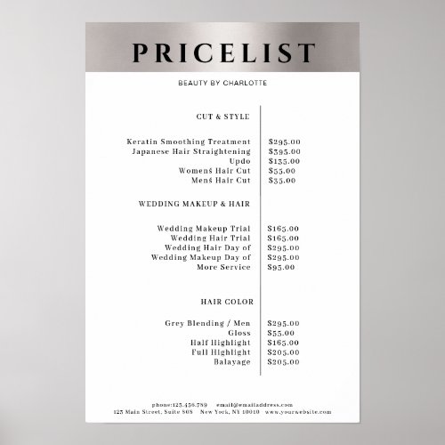 Modern Simpel Silver Salon Price List Poster