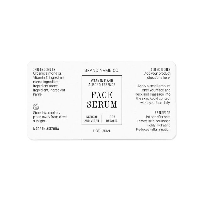 Modern Simple 1 OZ 30ML Dropper Bottle Label (Front)