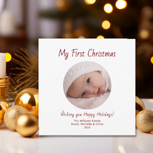 Modern Simple 1st Christmas Cute Baby Girl Photo Holiday Card