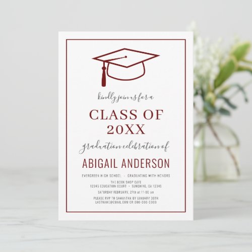 Modern Simple 2023 Graduation Photo Burgundy   Invitation